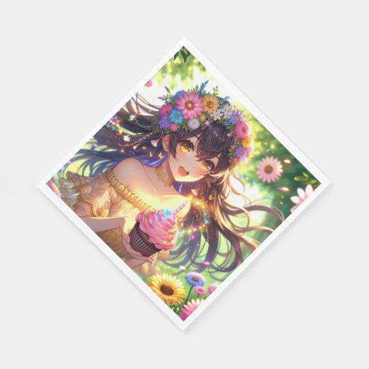 Anime Meisje met Cupcake Verjaardag Servet (Hoek)