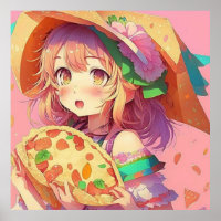 anime meisje met een pizza