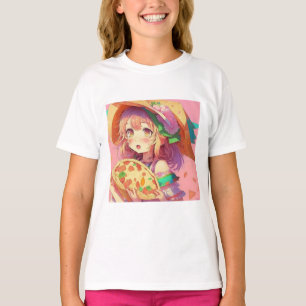  anime meisje met een pizza t-shirt