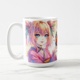 Anime Meisje Met Een Vlinder Koffiemok