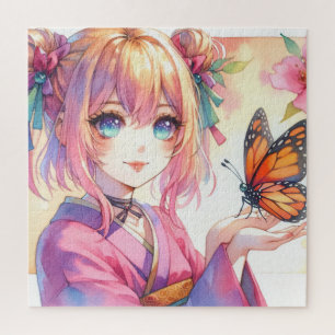 Anime Meisje Met Een Vlinder Legpuzzel