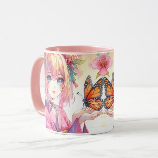 Anime Meisje Met Een Vlinder Mok (Voorkant links)