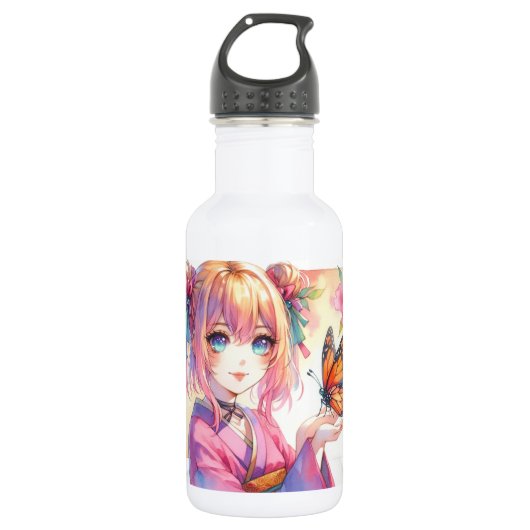 Anime Meisje Met Een Vlinder Waterfles (Voorkant)