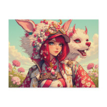 Anime meisje met fantasie schepsel, postcrossing