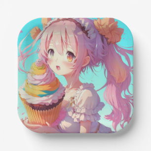 Anime meisje met fantasievolle cupcake verjaardag papieren bordje