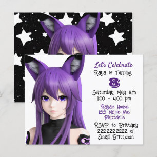 Anime Meisje Met Fox Oor Hoofdband Verjaardagsfees Briefkaart