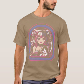 Anime meisje met haar kat anime vrienden t-shirt