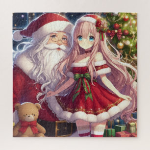 Anime meisje met kerstmis legpuzzel