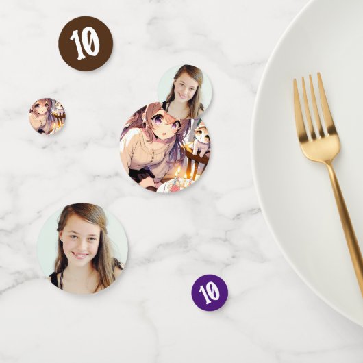 anime meisje met kitten en verjaardagstaart confetti (Groep)