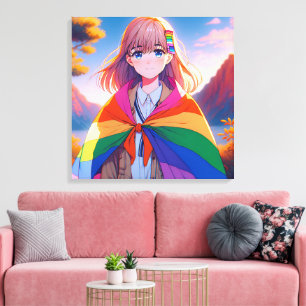 Anime meisje met LGBTQIA+ cape Canvas Afdruk