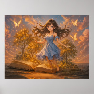 Anime meisje met magische boekkrachten poster
