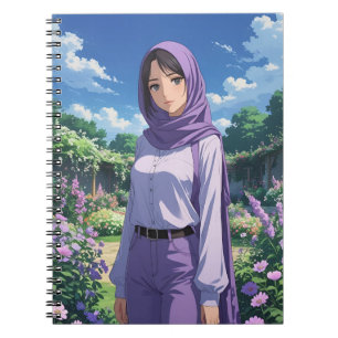 Anime meisje met Paarse sjaal Notitieboek