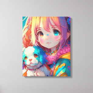 Anime Meisje met Puppy Canvas Afdruk