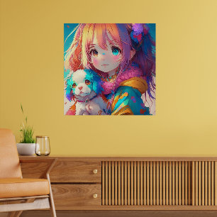 Anime Meisje met Puppy Poster