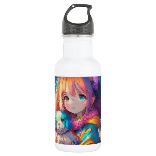 Anime Meisje met Puppy Waterfles (Voorkant)