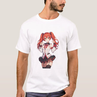 Anime meisje met rood haar t-shirt