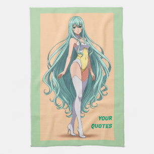 Anime meisje met turquoise haar theedoek