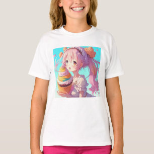 Anime Meisje met Whimsical Cupcake T-shirt