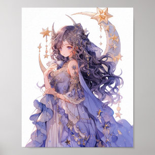 Anime Meisje Paarse Maan Prinses Fantasy Kunst Poster