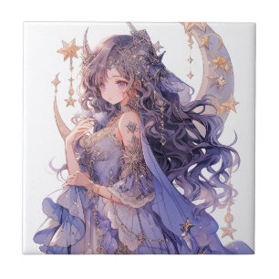 Anime Meisje Paarse Maan Prinses Fantasy Kunst Tegeltje