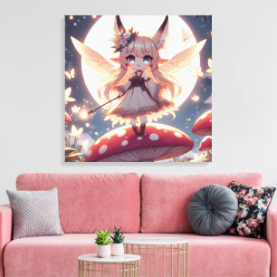 Anime meisje pixie hippie maan fee canvas afdruk