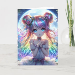 Anime Meisje Regenboog Haar Zingende Maan Fee Kaart