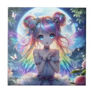 Anime Meisje Regenboog Haar Zingende Maan Fee Tegeltje