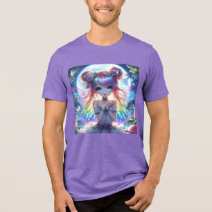 Anime Meisje Regenboog Haar Zingende Maan Fee Tri-Blend Shirt