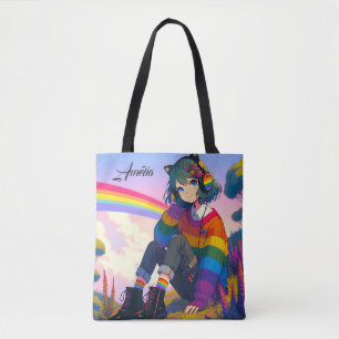 Anime Meisje Regenboog Sweater Gepersonaliseerd Draagtas
