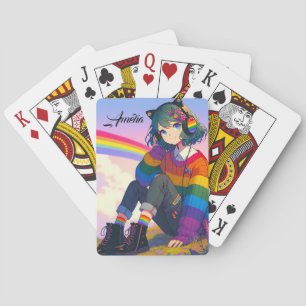 Anime Meisje Regenboogtrui Persoonlijk Pokerkaarten