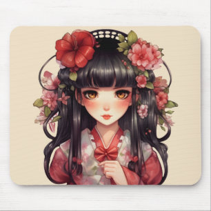 Anime meisje roze bloemen muismat