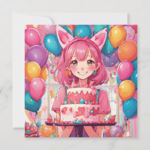 Anime meisje roze verjaardag Kaart