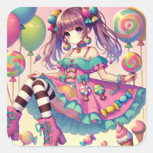 Anime meisje Snoep verjaardag Vierkante Sticker
