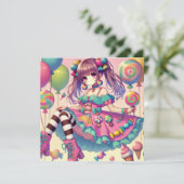 Anime meisje Snoep verjaardagskaart (Staand voorkant)