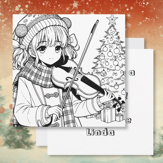 Anime Meisje speelt Viola Kerstmis Kaart