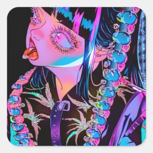 Anime meisje steken haar tong uit vierkante sticker