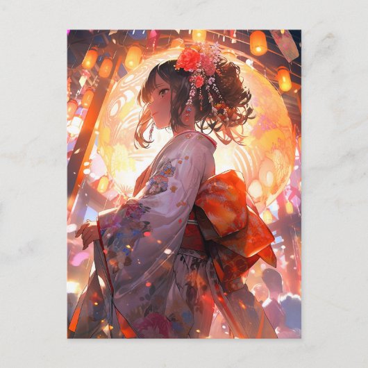 Anime Meisje Sterren Briefkaart (Voorkant)