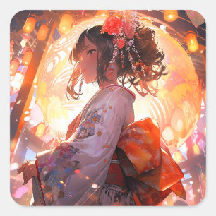 Anime Meisje Sterren Vierkante Sticker