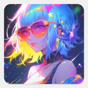 Anime Meisje Sterren Vierkante Sticker