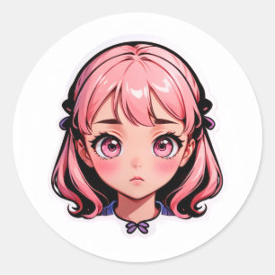 Anime Meisje Sticker - Roze Haar Chibi Stijl