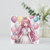 Anime meisje verjaardag A Kaart (Staand voorkant)