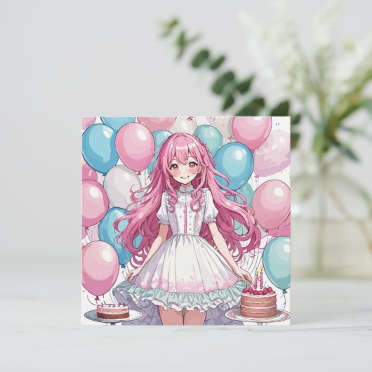 Anime meisje Verjaardag B Kaart (Staand voorkant)