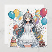 Anime meisje Verjaardag C Kaart (Voorkant / Achterkant)