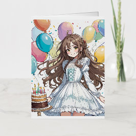 Anime meisje verjaardag folie wenskaart