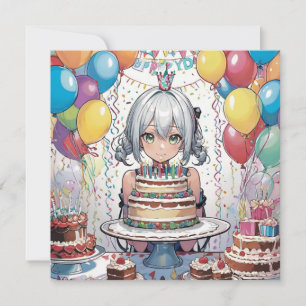 Anime meisje verjaardag platte kaart