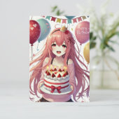 Anime Meisje Verjaardag uitnodiging (Staand voorkant)