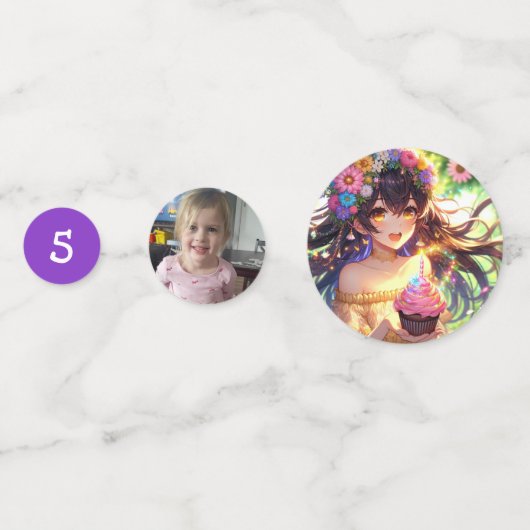 Anime Meisje Verjaardagscupcake Confetti (Voorkanten)