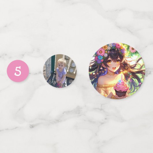 Anime Meisje Verjaardagscupcake Confetti (Achterkanten)