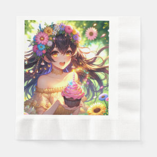 Anime Meisje Verjaardagscupcake Servet