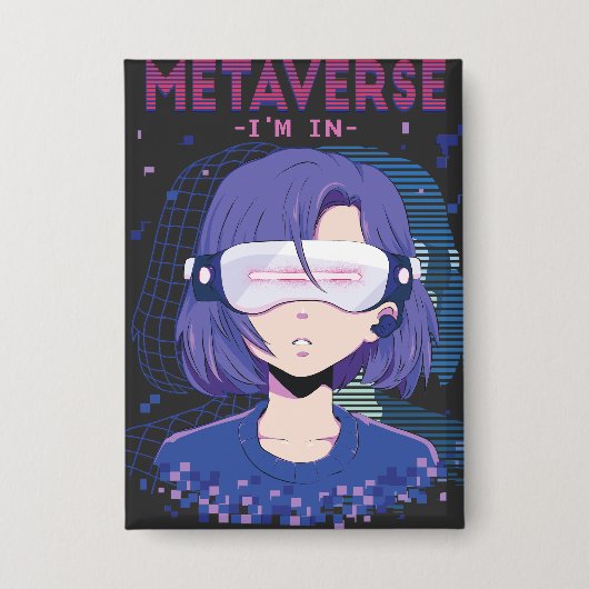 Anime meisje virtual reality bril knop button (Voorkant)